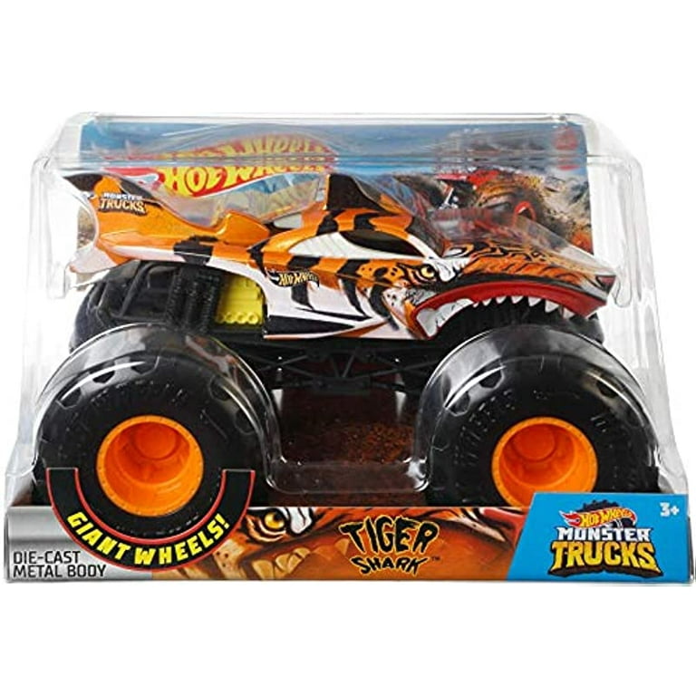 Hot Wheels Monster 1:24 with Vehicle Trucks Die-Cast Kids Giant Tiger Scale Wheels for Shark