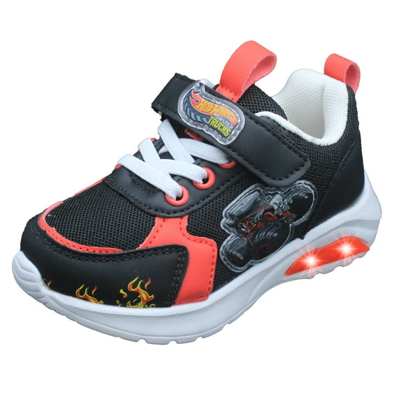 Hot Wheels Monster Trucks Toddler Boys' Light-Up Sneakers - Bone Shaker - Black & Red, Size 8