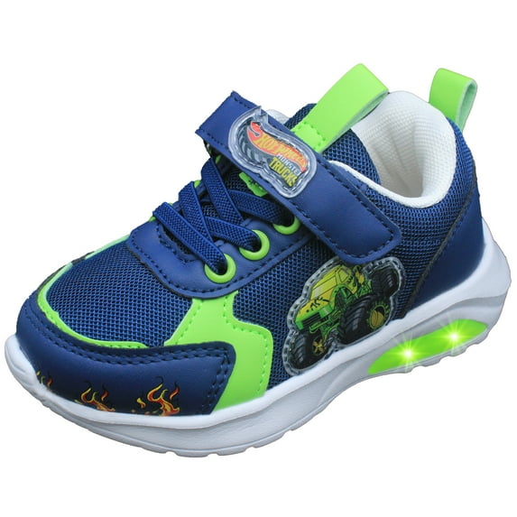 Hot Wheels Monster Trucks Toddler Boys' Light-Up Sneakers - Gunkster - Blue & Green, Size 8