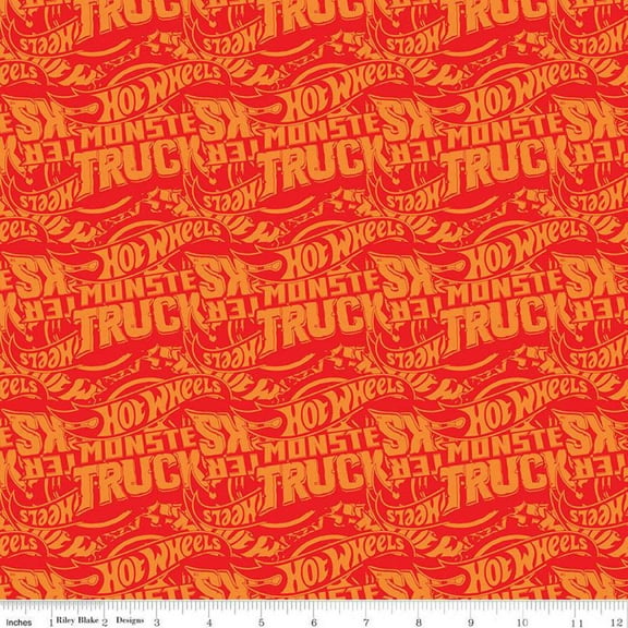 Cotton Hot Wheels Monster Trucks Words Scripts Fonts Logos Typed Riley Blake Red Cotton Fabric Print by the Yard (C12954-RED)