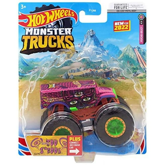Hot Wheels Monster Trucks Too S'Cool Bus (Pink) 1:64 Scale Includes Connect and Crash Car