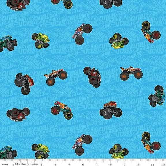 Hot Wheels Monster Trucks Toss Blue Cotton Fabric