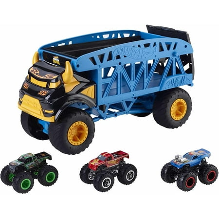 Hot Wheels - Monster Trucks Transport Truck, Includes 3 Cars, (Mattel GGB64)