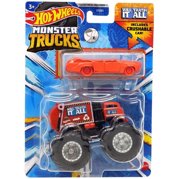 Hot Wheels Monster Trucks Will Trash it All Diecast Car (Includes Crushed Die-Cast Car)