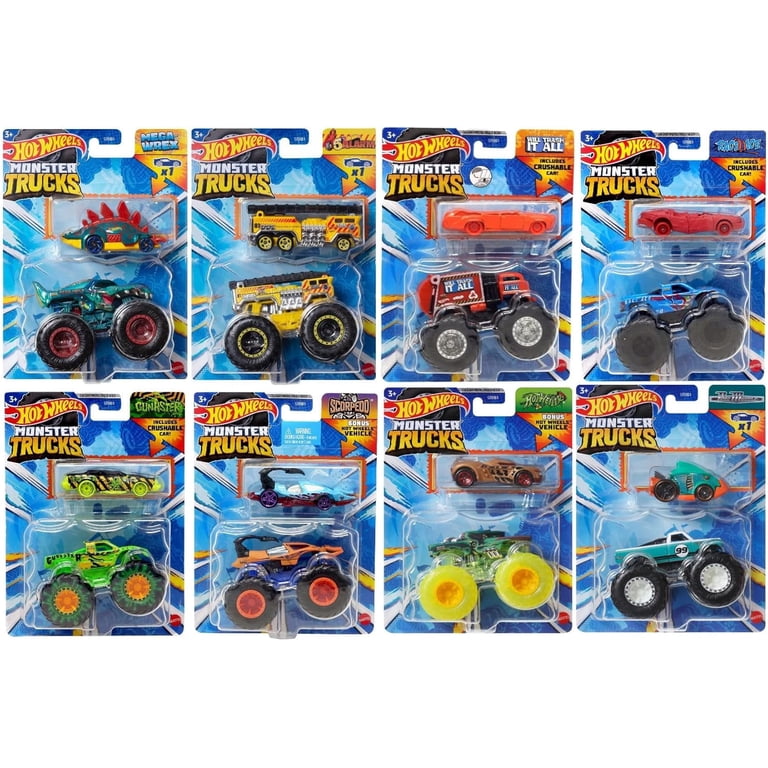 Hot Wheels Monster Trucks with Bonus Vehicles, Bundle of 8, Ages 3