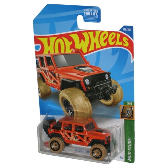 Hot Wheels Mud Studs 3/5 (2021) Orange '17 Jeep Wrangler Toy 126/250 - (Dented Plastic)