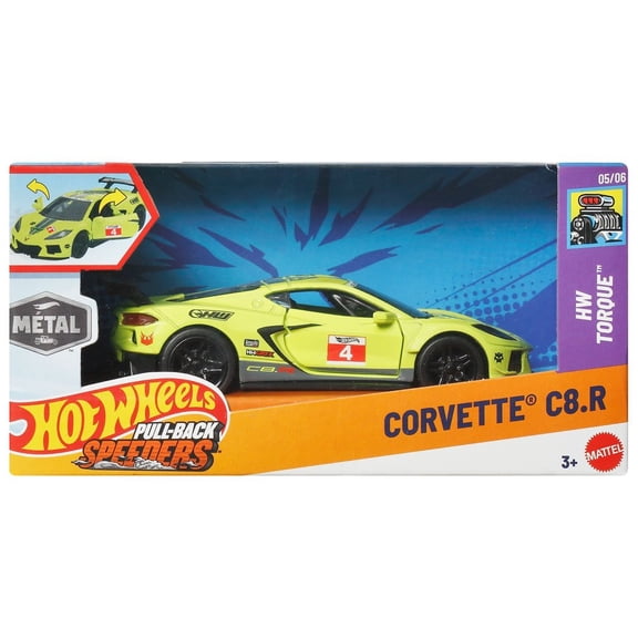 Hot Wheels Muscle Mania Corvette C8.R Diecast Pull-Back Car (Green)