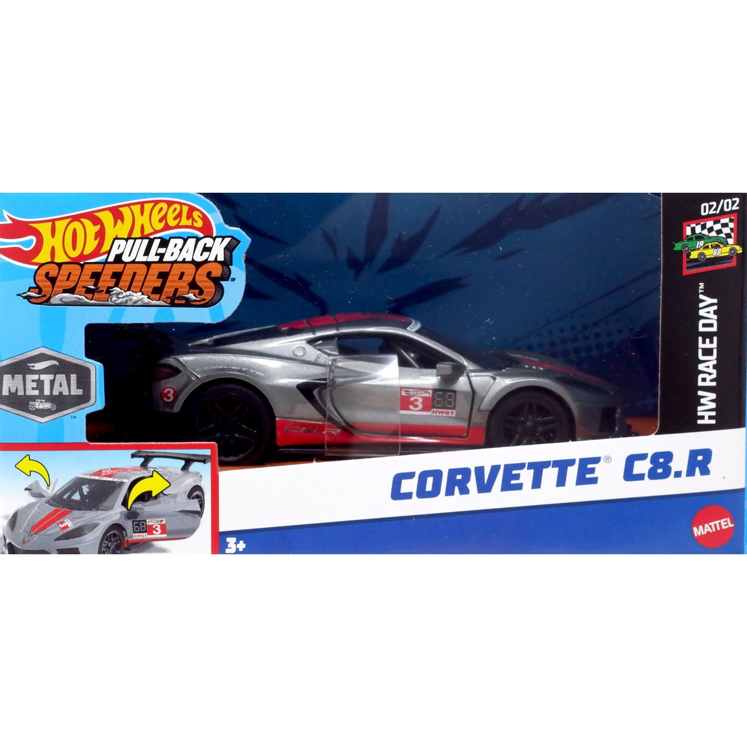 Hot Wheels Muscle Mania Corvette C8.R Diecast Pull-Back Car