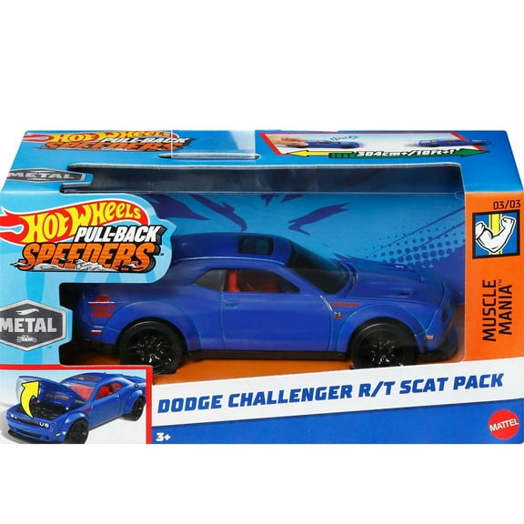 Hot Wheels Muscle Mania Dodge Challenger R/T Scat Pack Diecast Pull-Back Car