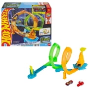 Hot Wheels Neon Speeders Double Loop Dash Track Set with 164 Scale Toy Car X-Raycers Vehicle