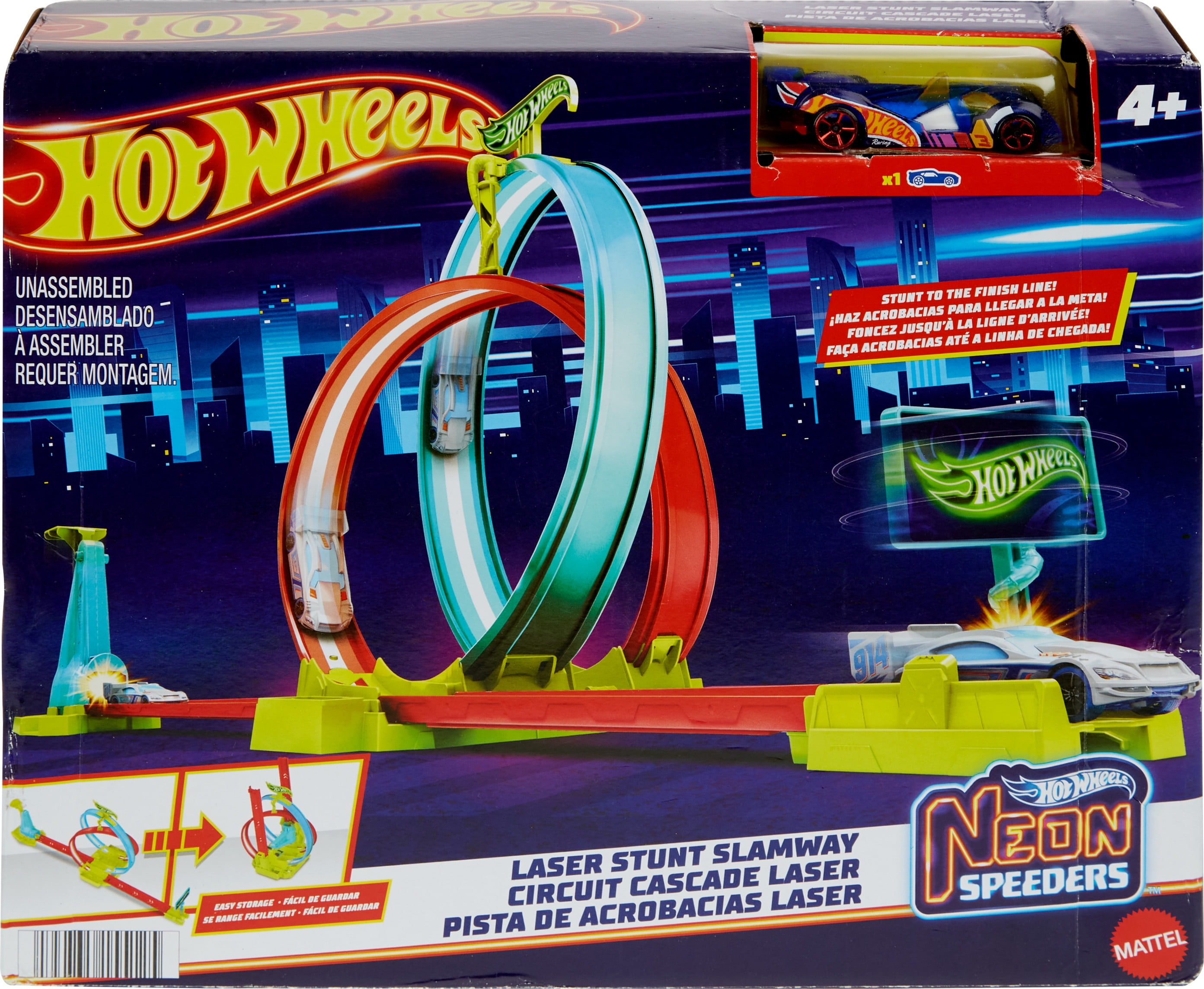 Hot Wheels Neon Speeders Track Set, Laser Stunt Slamway with 1 Car, TriColored Track, Easy Storage  (图1) Hot Wheels Neon Speeders Track Set, Laser Stunt Slamway with 1 Car, TriColored Track, Easy Storage  (图1)
