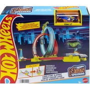 Hot Wheels Neon Speeders Track Set, Laser Stunt Slamway with 1 Car, Tri-Colored Track, Easy Storage