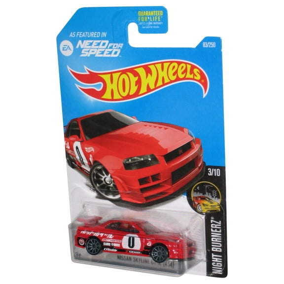 Hot Wheels Night Burnerz 3/10 (2015) Need For Speed Nissan Skyline GT-R R34 Red Toy Car 83/250