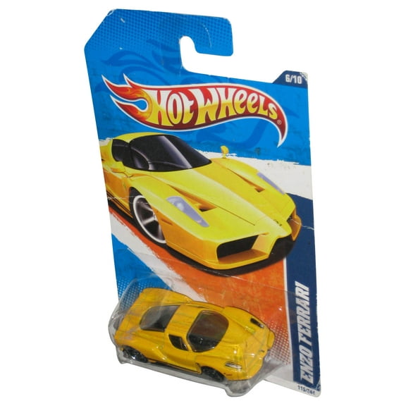 Hot Wheels Nightburnerz 6/10 (2010) Yellow Enzo Ferrari Toy Car 116/244 - (Dented Plastic)