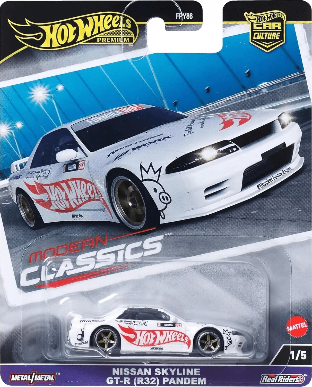 HW ニッサンSkyline GT-R (R32) Pandem 0/5&1/5 Hot Wheels Nissan Skyline GT-R (R32) Pandem White – Modern