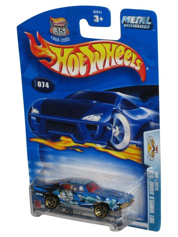 Hot Wheels Anime 5/5 (2003) Mattel Blue Olds 442 Toy Car #074 - (Gold Bottom Base)
