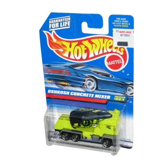 Hot Wheels Oshkosh Concrete Mixer (1997) Neon Yellow Collector Toy #863 - (Cracked Plastic)