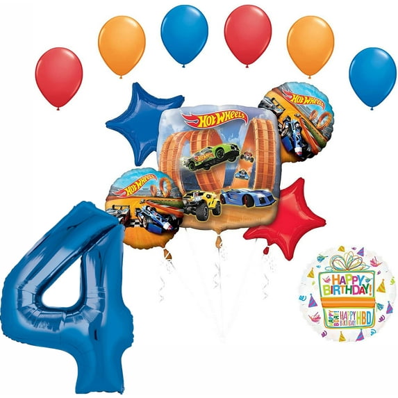 Hot Wheels Party Supplies 4th Birthday Balloon Bouquet Decorations