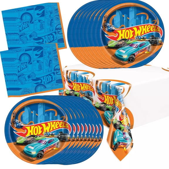 Hot Wheels Plates, Napkins and Table Cover Set for 16 Guests