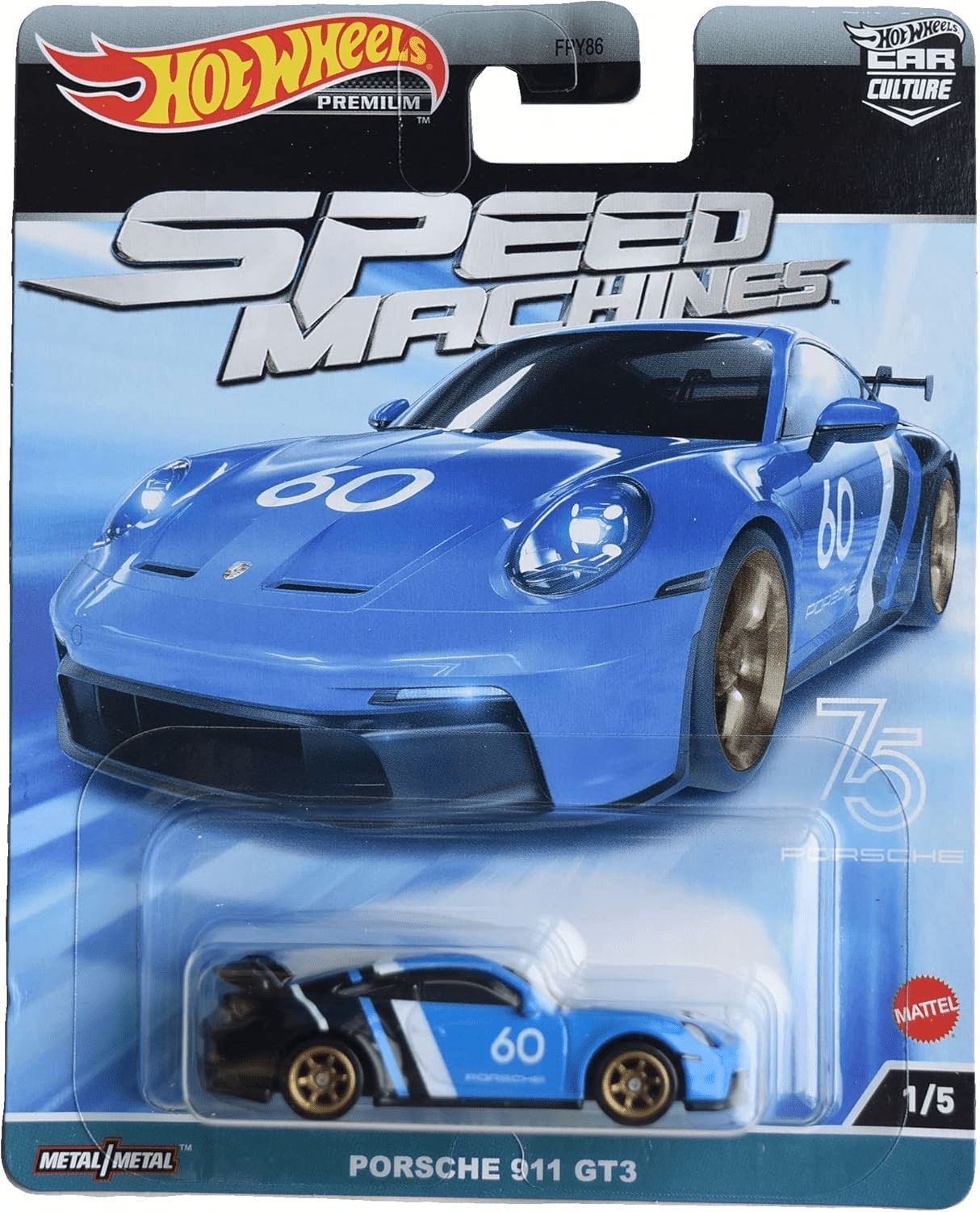 Hot Wheels Porsche 911 GT3 Blue Speed Machines 1/5 Car Culture (HKC44)