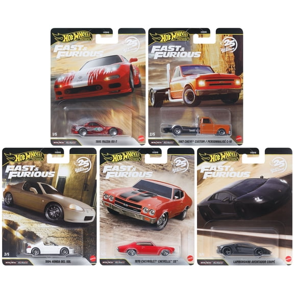 Hot Wheels Premium 2026 Fast & Furious 25th Anniversary Set of 5 Cars HNW46-956P