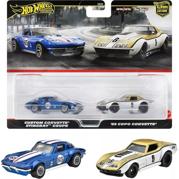 Hot Wheels Premium Car Culture 2-Pack Custom Corvette Stingray Coupe and '69 Copo Corvette