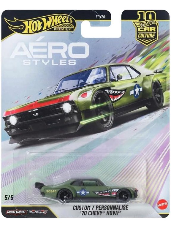 Hot Wheels Premium Car Culture Aero Styles Custom '70 Chevy Nova DieCast Metal 1:64 Scale Play Vehicle for Ages 3+ with Real Riders Tires 5/5 FPY86