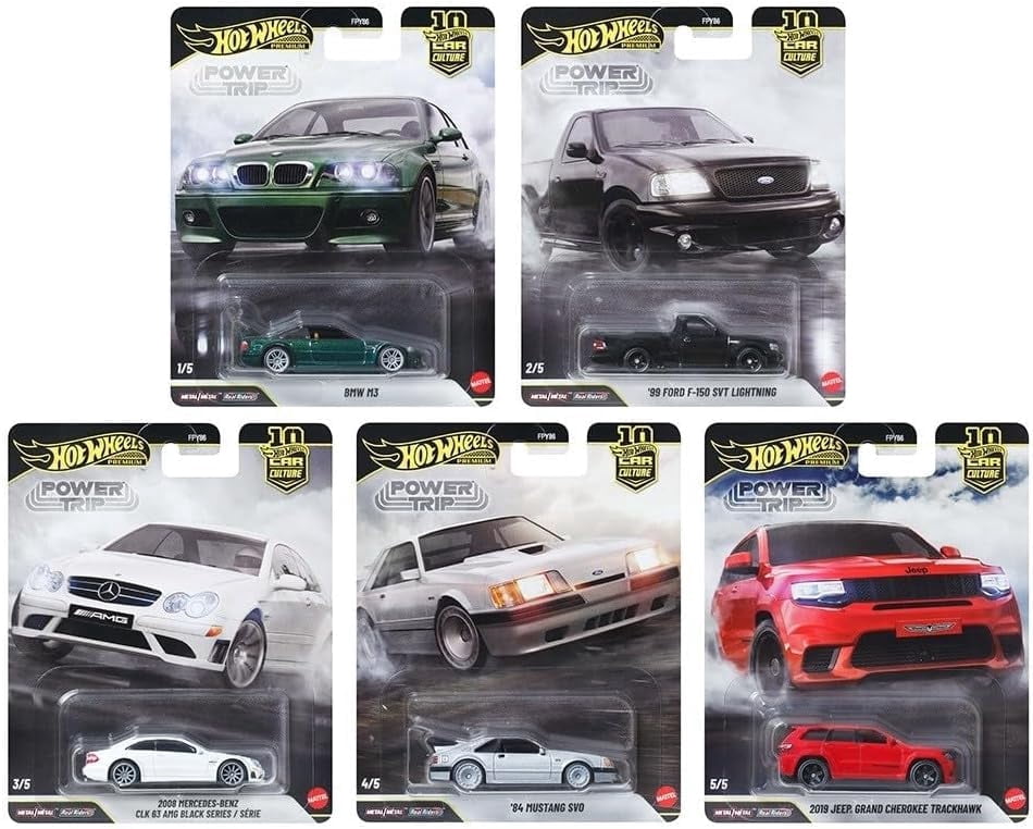 Hot Wheels Premium Car Culture Power Trip Complete Set, 5 Die-Cast Cars, BMW M3, Ford F-150, Mercedes-Benz, Jeep Trackhawk FPY86-961R