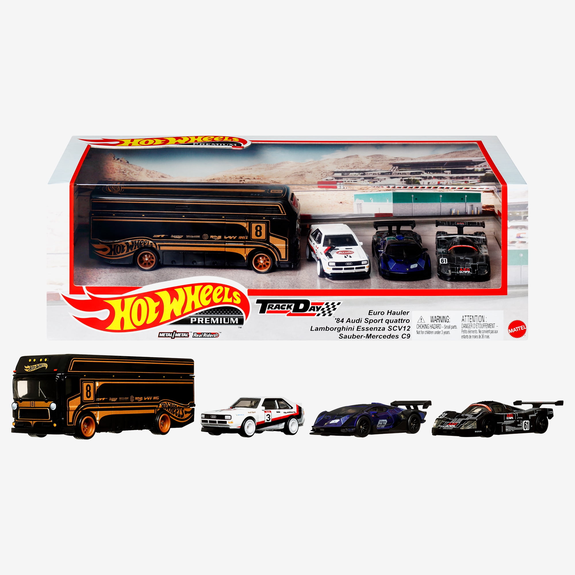 Hot Wheels Premium Collector Display Set: 3 Toy Cars & 1 Team Transport  Truck (Styles May Vary)