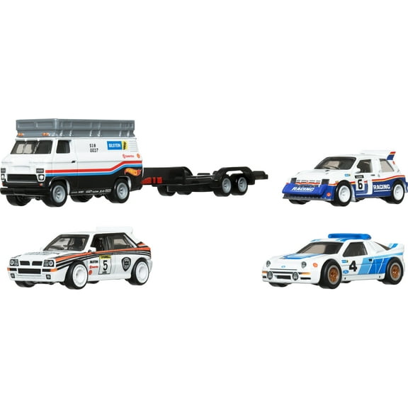Hot Wheels Premium Collector Rally Legend Display Set, 3 Cars & 1 Transporter