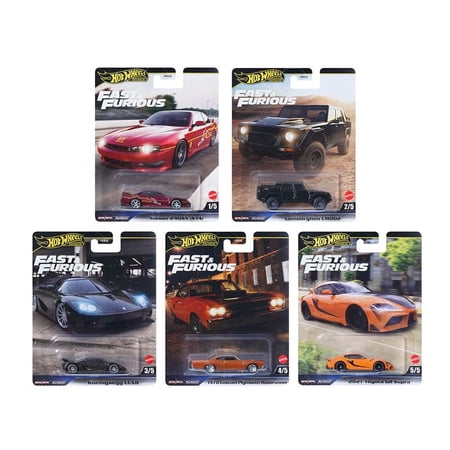 Hot Wheels Premium Fast & Furious Die-Cast Cars Collection, 5-Pack Set, L Case