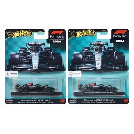 Hot Wheels Premium Formula 1 2024 Mercedes-AMG Petronas F1 Team Die-Cast Car Collection, Metal Model Cars #44 and #63