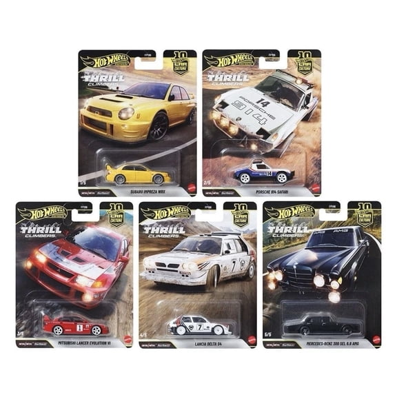 Hot Wheels Premium Thrill Climbers 5-Car Set, Car Culture, Die-Cast 1:64 Scale Rally Cars Bundle FPY86-961Q