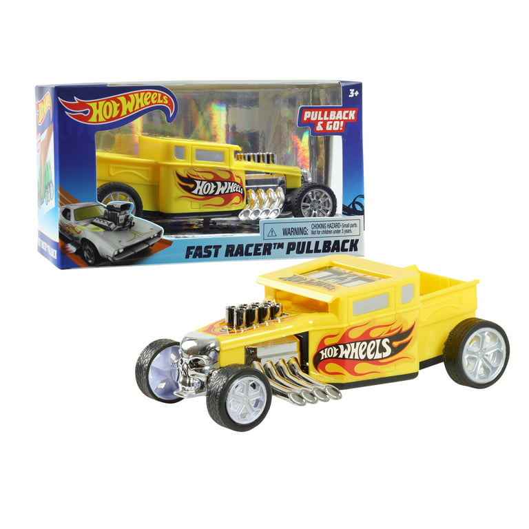 Hot Wheels Pull Back Racers , Yellow Bone Shaker, Kids Toys for