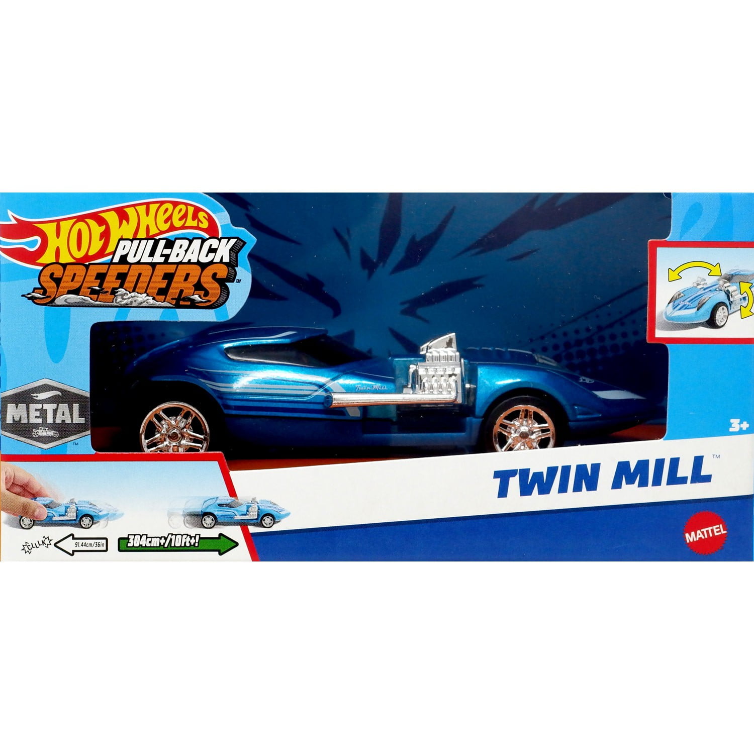 Hot Wheels Pull-Back Speeders Twin Mill Diecast Pull-Back Car