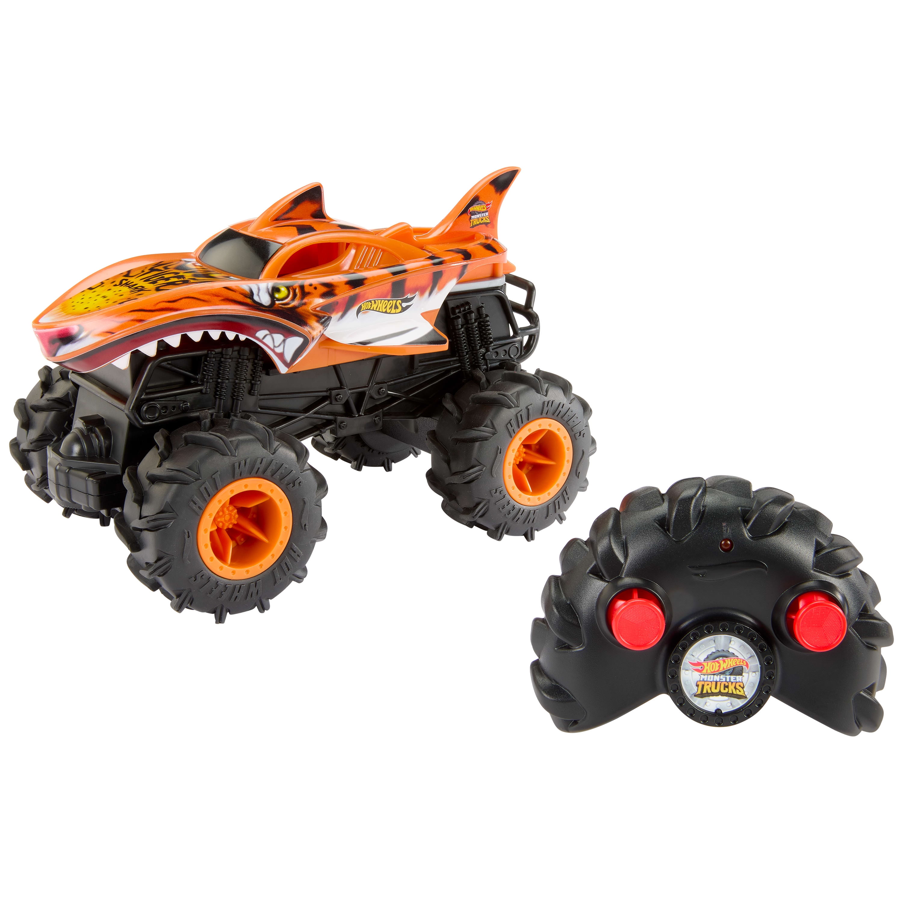 Remote Wheel Engine Hot Wheels, RC Monster Truck, HW Tiger Shark RC, 1:24 Scale - Walmart.com