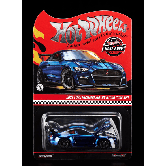 Hot Wheels RLC 2022 Ford Mustang Shelby GT500 Code Red 1:64 Die-Cast Collectible Car, Spectraflame Indigo Blue, Real Riders Wheels, Opening Hood, Mattel Creations Exclusive, JJY59