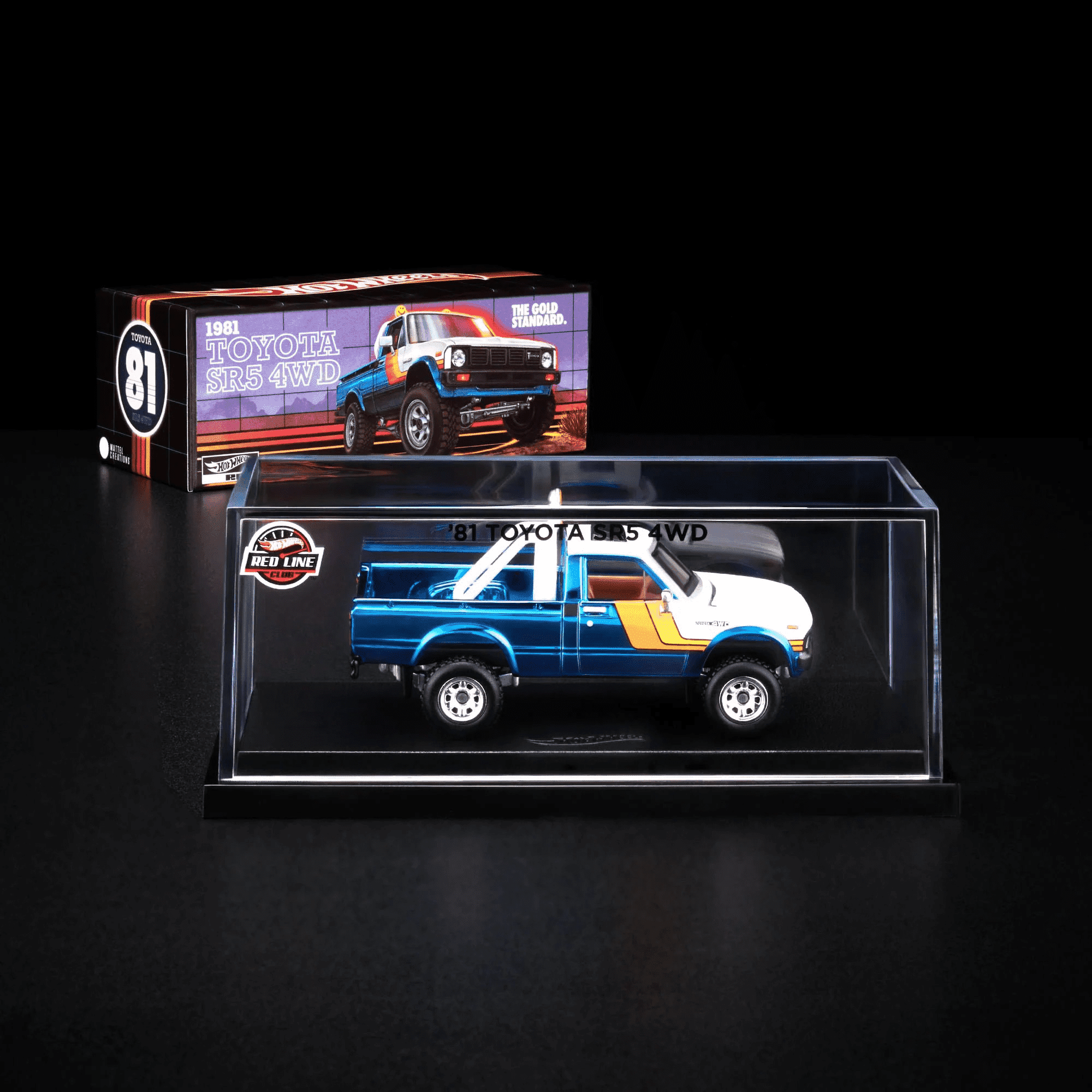 Hot Wheels RLC ’81 Toyota SR5 4WD Pickup Truck – 1:64 Premium Die-Cast, Spectraflame Ice Blue, Opening Hood & Tailgate, Real Riders Off-Road Wheels, Collector Exclusive