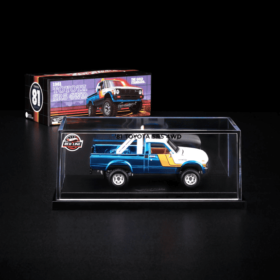 Hot Wheels RLC 81 Toyota SR5 4WD Pickup Truck 1:64 Premium Die-Cast, Spectraflame Ice Blue, Opening Hood & Tailgate, Real Riders Off-Road Wheels, Collector Exclusive