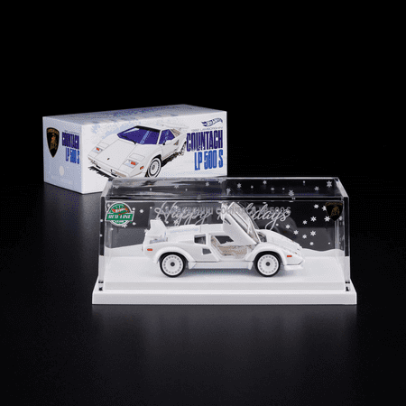 Hot Wheels RLC Exclusive 1982 Lamborghini Countach LP 500 S 1:64 Die-Cast Car with Real Riders Wheels & Opening Scissor Doors – Collector’s Holiday Edition