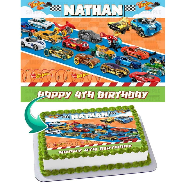 Hot Wheels Race Car 2 Edible Cake Image Topper Personalized Birthday