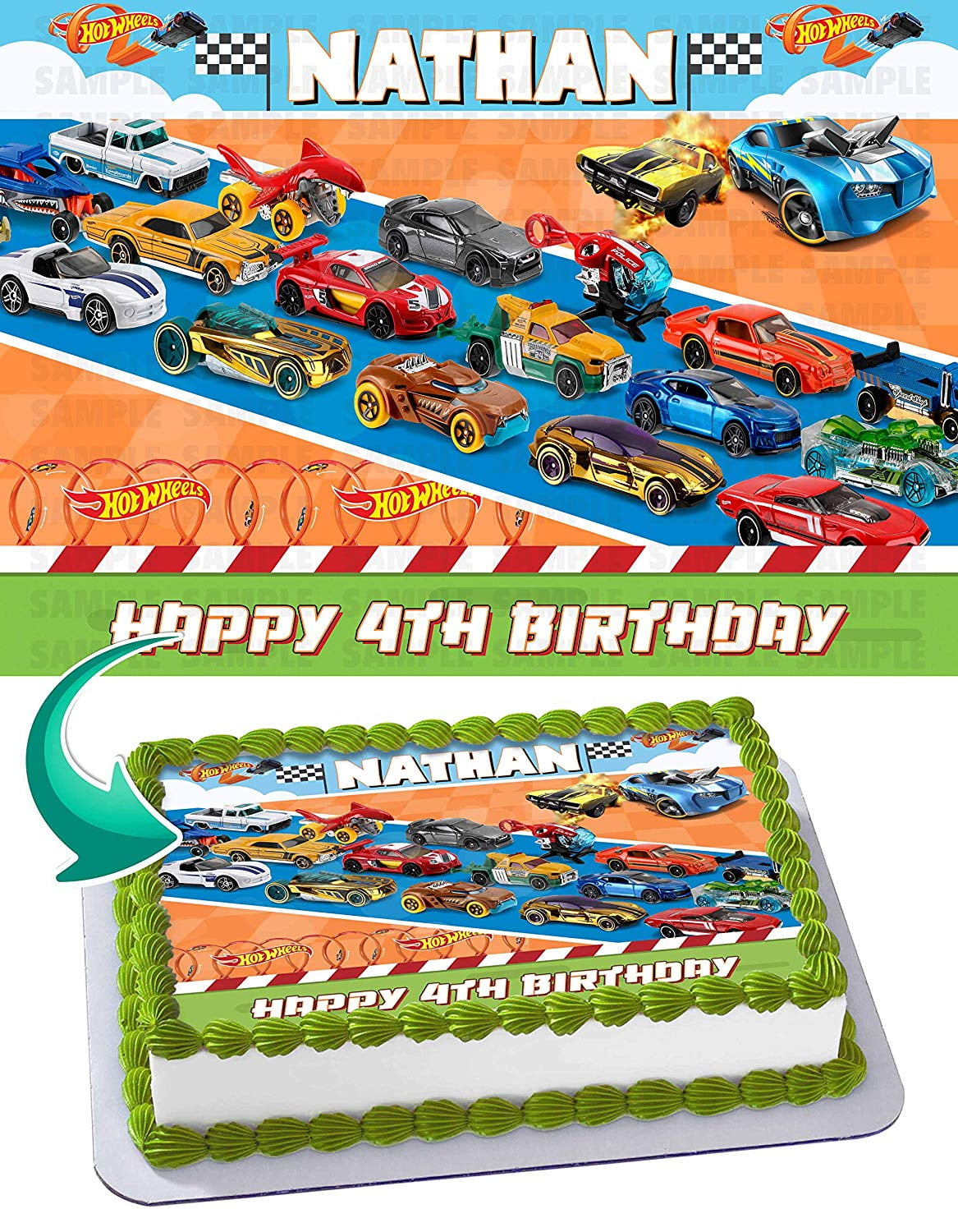 Hot Wheels Race Car Birthday Cake Topper, by Inkuten