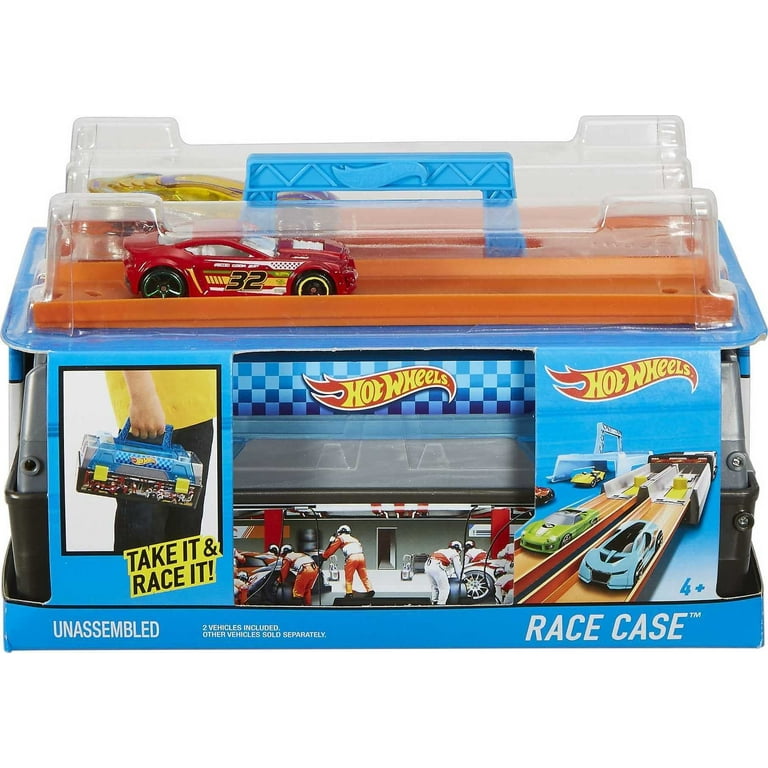 Hot Wheels Toy Cars & Track Set, Race Case Playset with 2 Vehicles