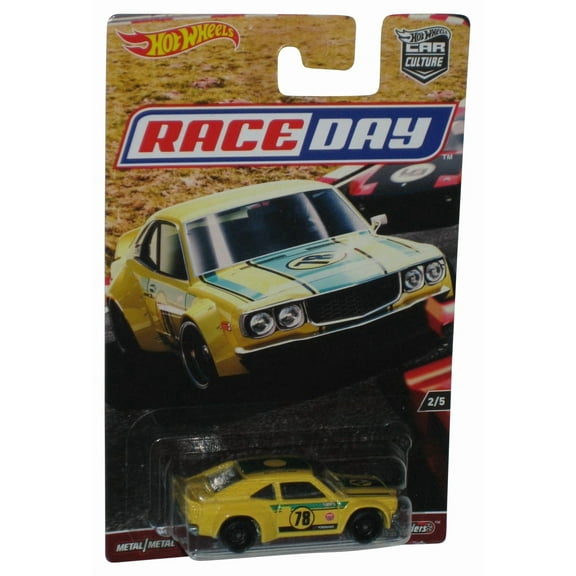 Hot Wheels Race Day Car Culture (2016) Yellow Mazda RX3 Real Riders Toy Car 2/5