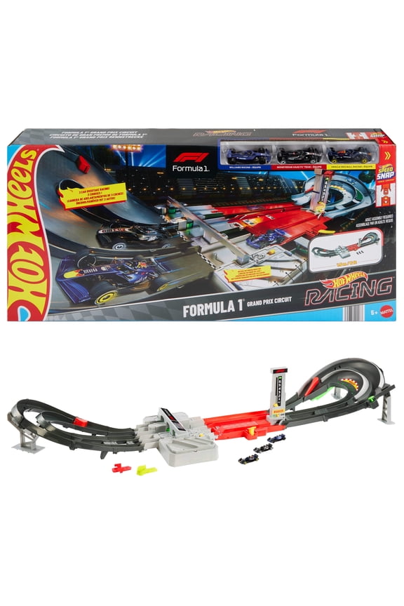 Race Formula 1 Grand Prix Circuit Track Set with 3 1:64 Scale Die-Cast Toy Cars