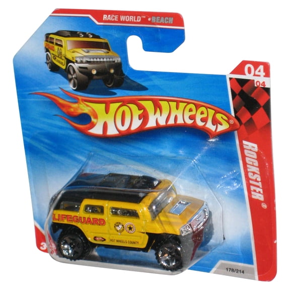 Hot Wheels Race World Beach (2009) Yellow Rockster Toy Car 178/214 - (Short Card / Dented Plastic)