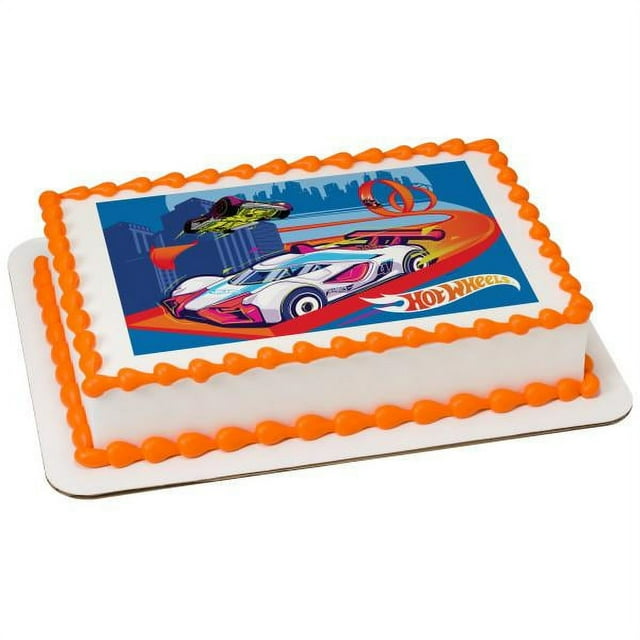 Hot Wheels Race to Win! Edible Cake Topper Image