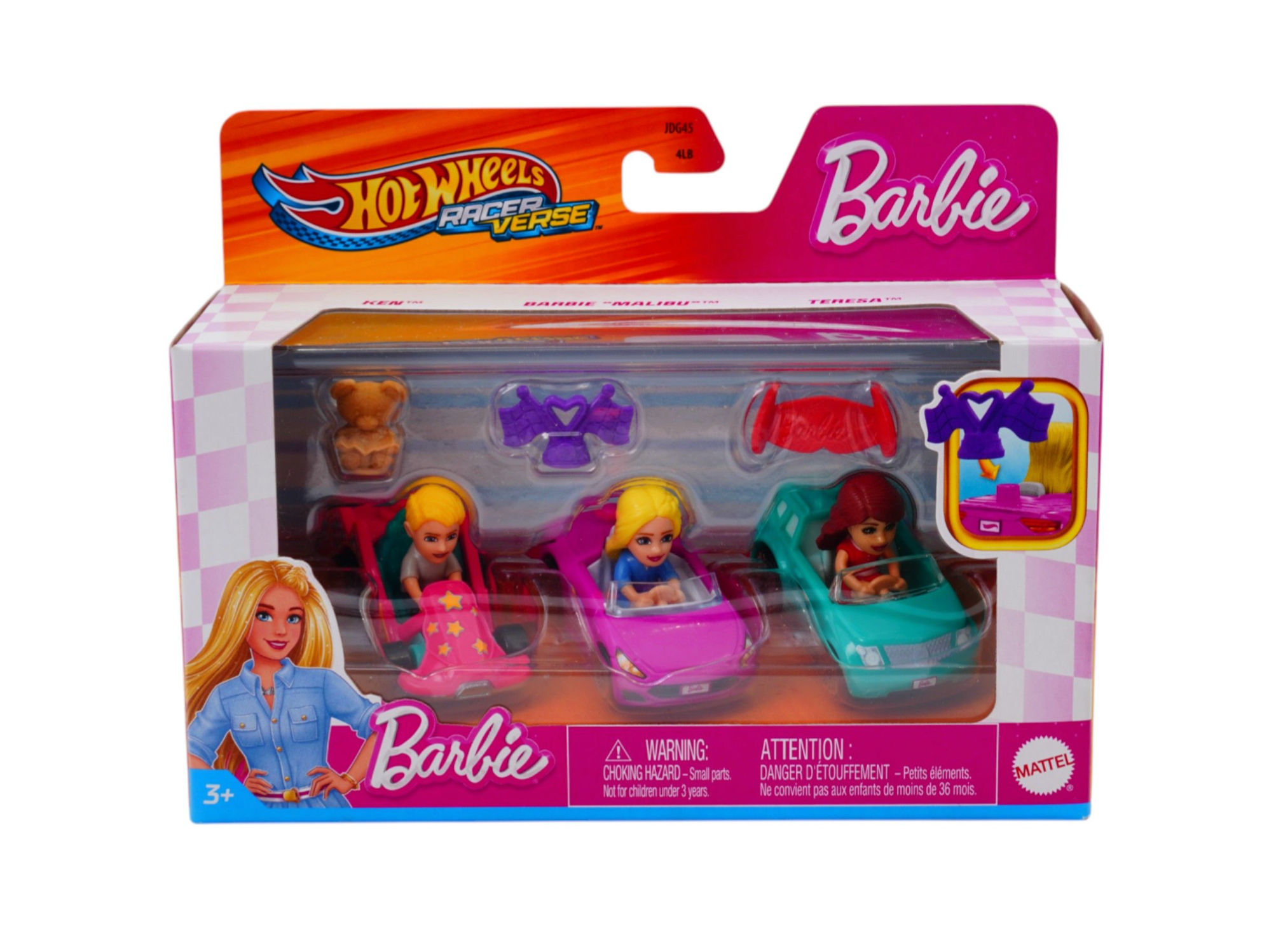 Hot Wheels RacerVerse Barbie Malibu Ken Teresa Diecast Toy Car Set New with Box