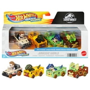 Hot Wheels RacerVerse, Set of 4 Car & Truck Play Vehicles with Jurassic World Characters as Drivers