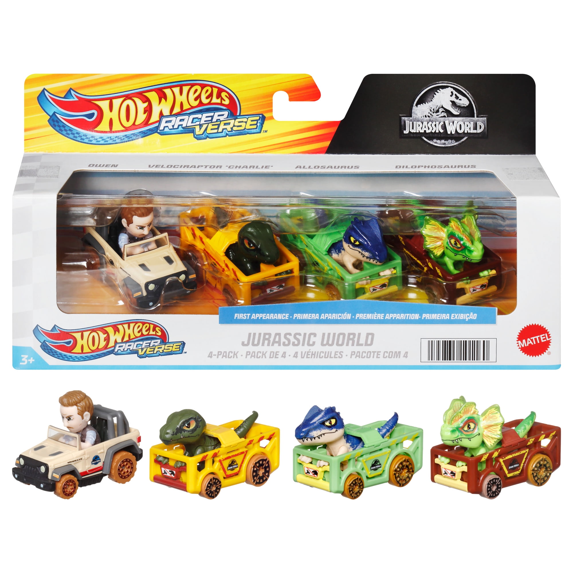 Hot Wheels RacerVerse, Set of 4 Die-Cast Hot Wheels Cars with Pop Culture Characters as Drivers (Styles May Vary)